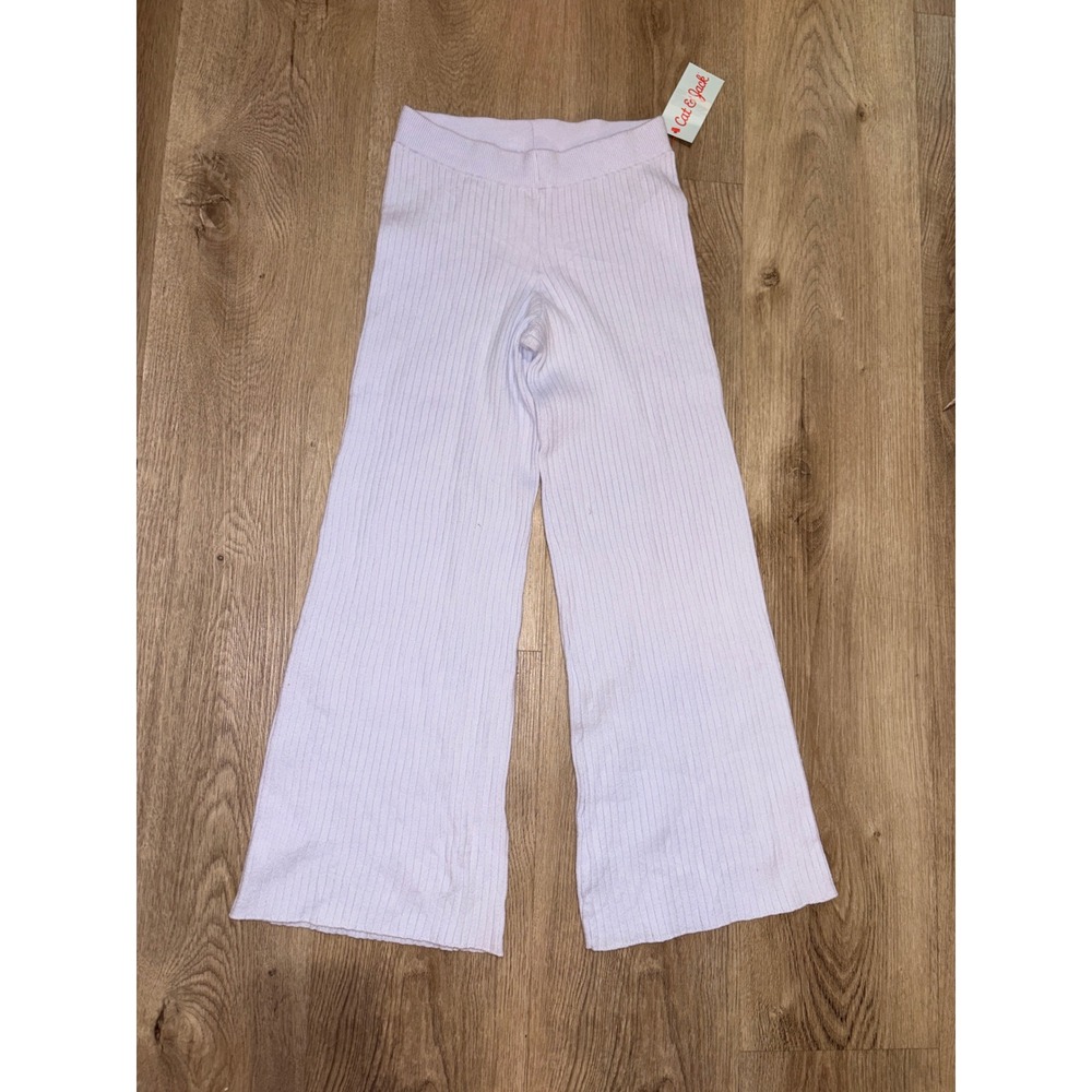 Cat & Jack Girls Purple Ribbed Knit Wide Leg Pants Size S 6/7 Lavender